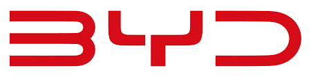Das Bild zeigt das rote BYD-Logo auf einem weißen Hintergrund.