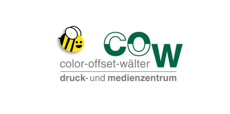 Ein gelbes Bienensymbol und "color offset wälter" in grüner Schrift.