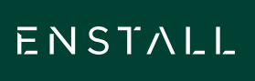 Beige ENSTALL-Logo vor dunkelgrünem Hintergrund
