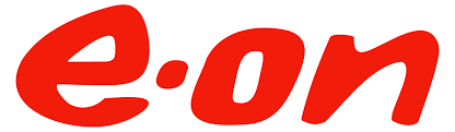 Rotes E.ON-Logo mit geschwungenem, dynamischem Schriftzug.