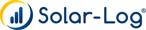 Das Logo von Solar-Log ist in Blau mit stilisiertem Sonnensymbol gestaltet
