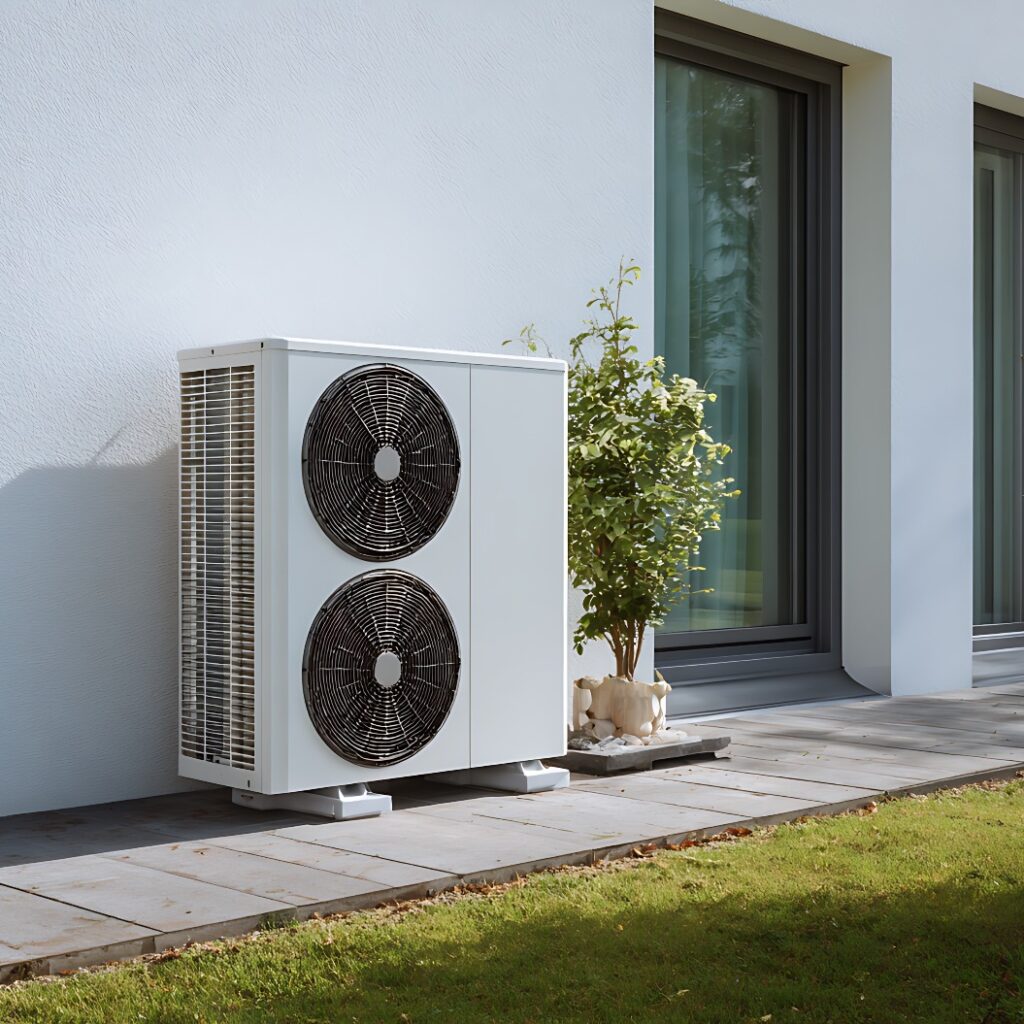 Air source heat pump system installed in residential building