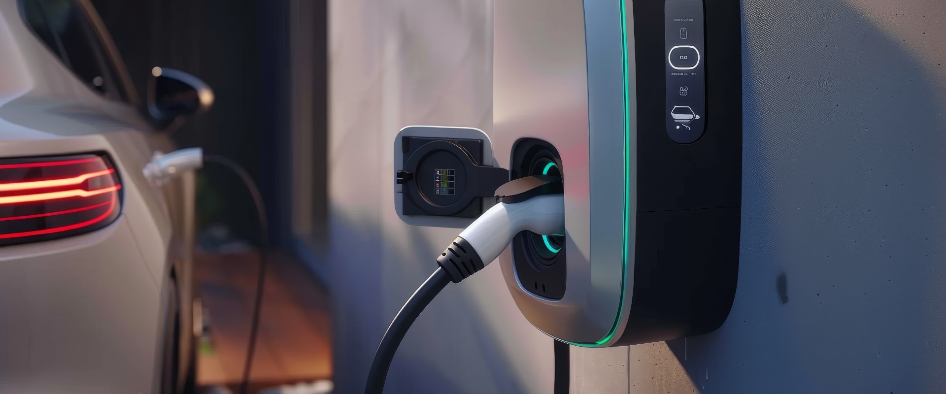 Elektrofahrzeug-Ladestation mit angeschlossenem Kabel