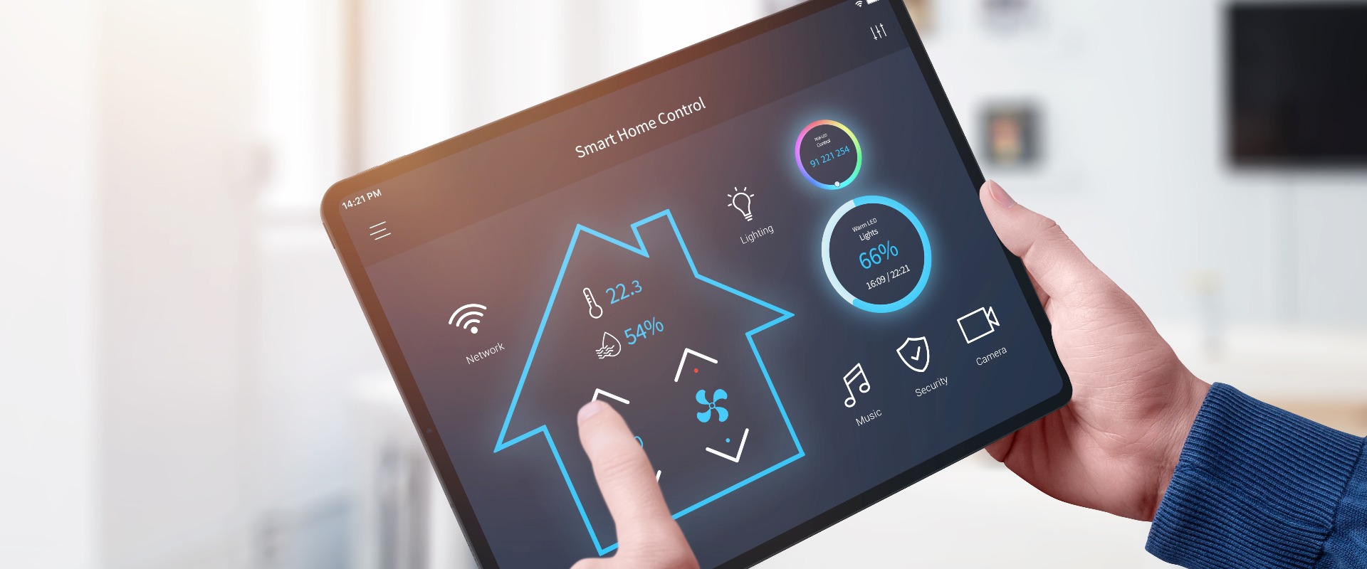 Konzept einer All-in-One-App für die Smart-Home-Steuerung auf einem Tablet-Display