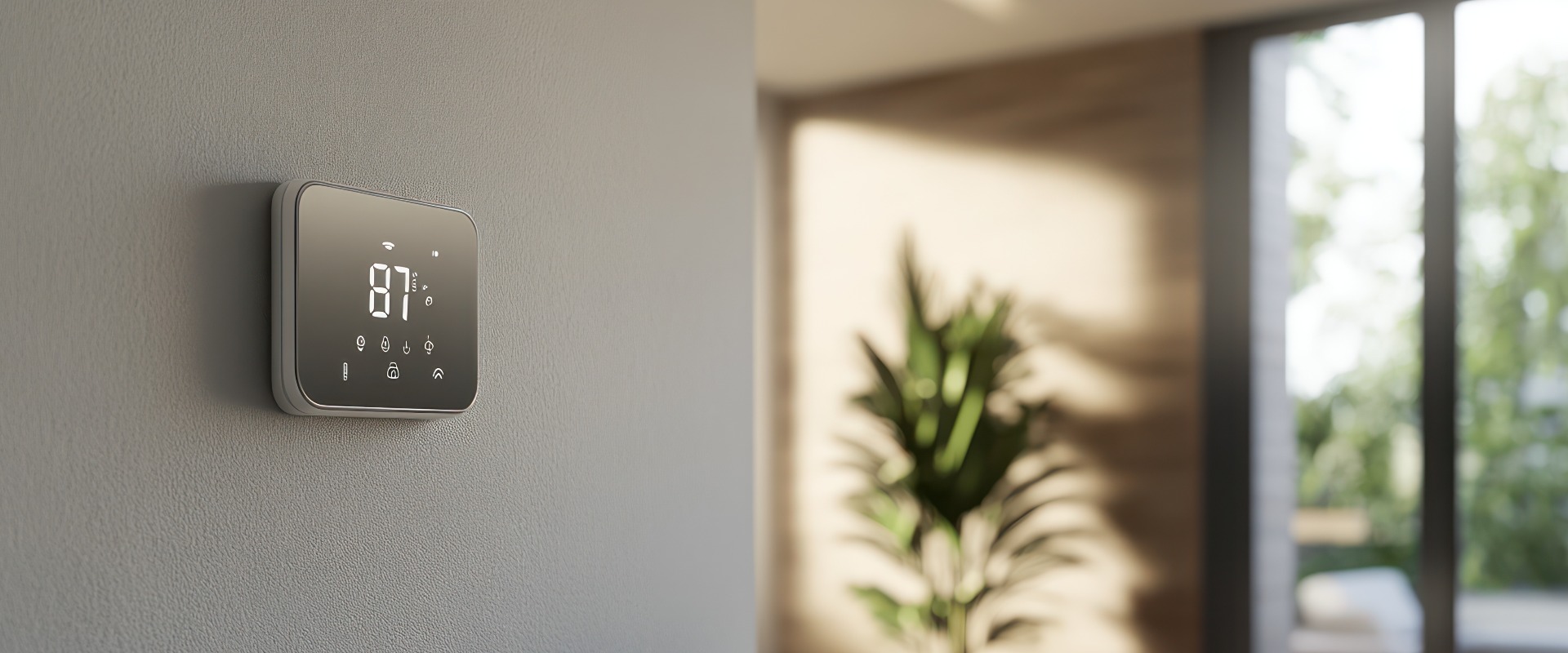 Moderner intelligenter Thermostat an der Wand, Anzeige 87